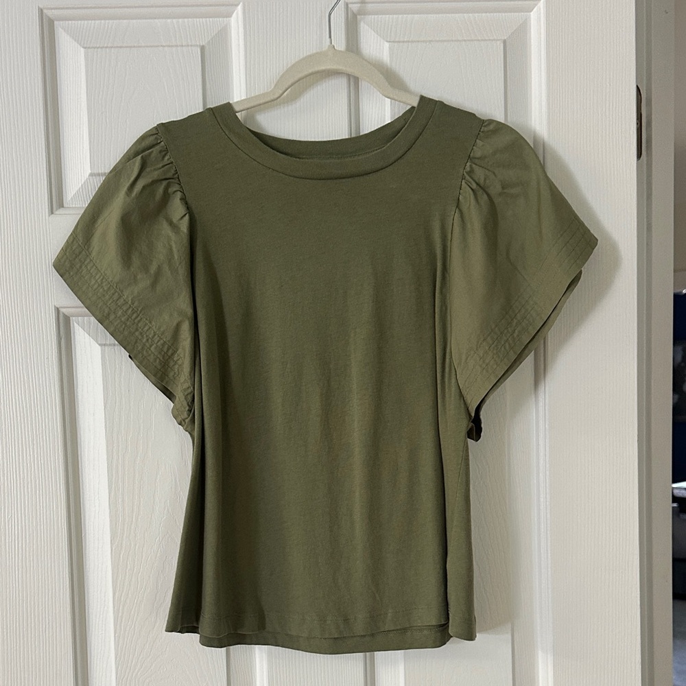 Old Navy Flutter Sleeve Top in Olive Green